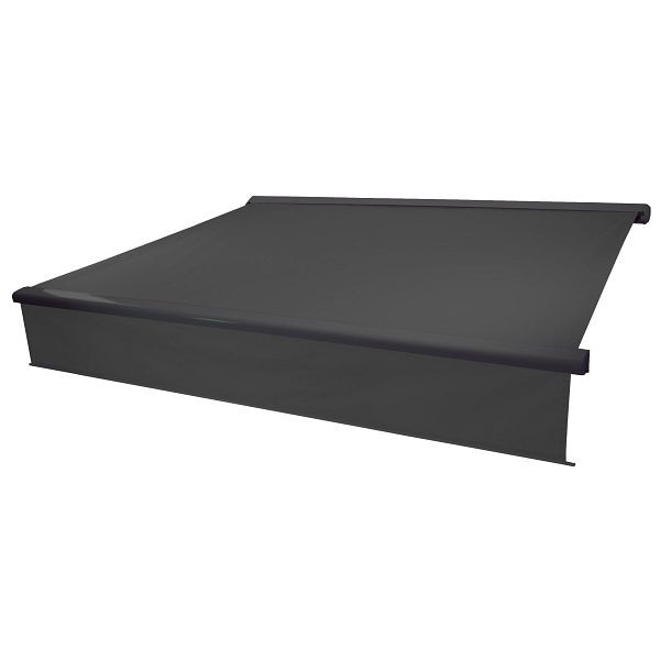 Mendler elektrische full cassette luifel T124, 4,5x3m uitschuifbare volant, polyester antraciet, antraciet, 58302+58312