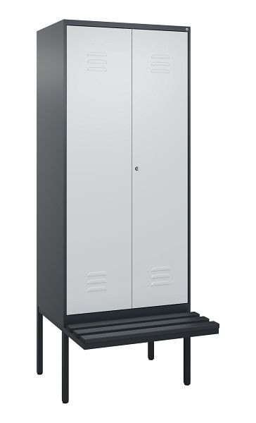 C+P Umkleidespind Classic PLUS, Doppel-Spind, 2 Abteile, 2120x800x815mm, 7016/7035, Zylinderschloss, Untergestell & Sitzfläche, 0800427-22P S10028