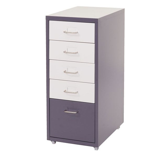 Mendler Boston T851 rolcontainer, ladekast stalen kast, 69x28x41cm 5 lades, donkergrijs wit-donkergrijs, 72277