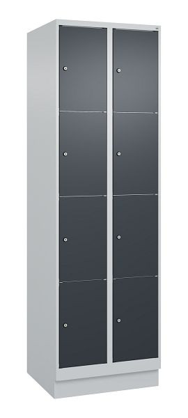 C+P lockerkast Classic PLUS, onderstel, 2 vakken met elk 4 vakken, 1950x600x500mm, 7035/7016, 080020-204 S10008