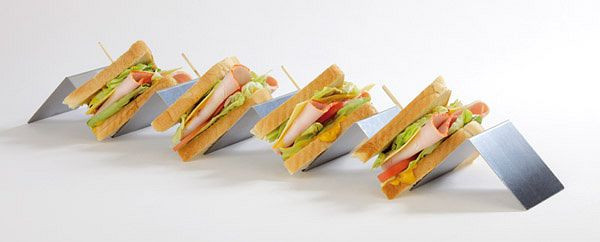 APS snackpresentator, 56 x 8 cm, hoogte: 5,5 cm, RVS met 4 troggen, 11969