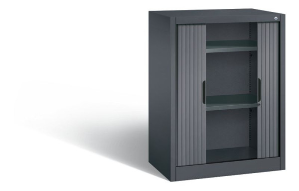 C+P dressoir met rolluik Omnispace, H1030xB800xD420mm, kleur: zwartgrijs, verzonken greep, 2 niveaus, 3241-00 S10061