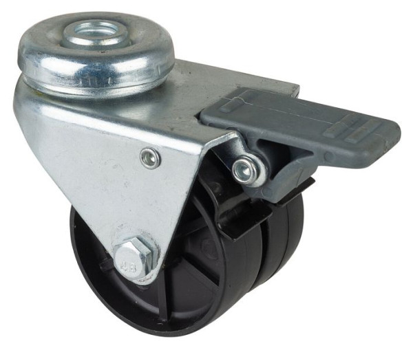 BS rollenapparaat dubbele rol met rem, B2x19 mm, Ø50 mm, tot 80 kg, zwart kunststof oppervlak, glijlager, VE 4 stuks, B121.A90.051