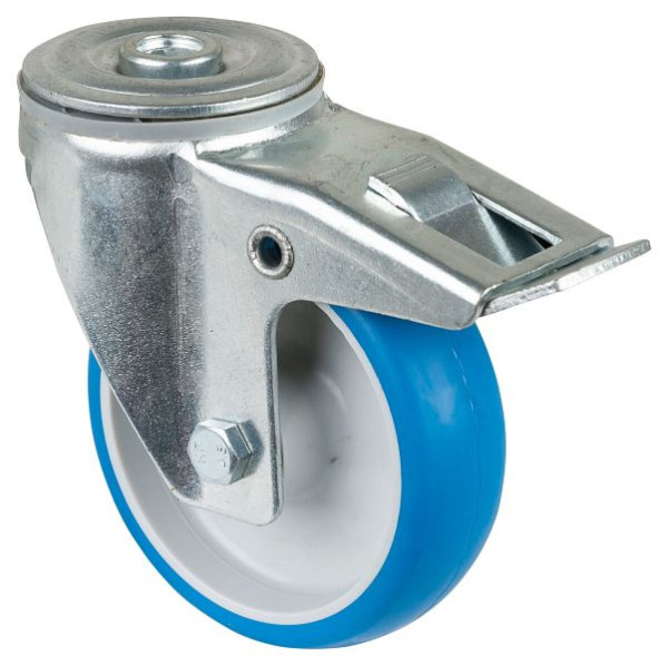 BS-rollen transportrol met rem, breedte 30 mm, Ø100 mm, tot 125 kg, loopvlak polyurethaan blauw, rollager, VE 2 stuks, L121.B36.100