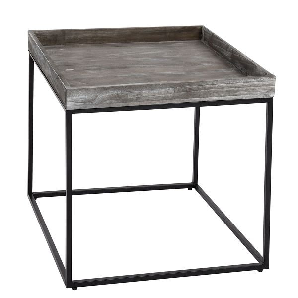 Mendler bijzettafel HWC-K71, salontafel salontafel tafel, paulowniahout metaal 60x60x60cm, donkergrijs, 96858