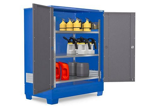 DENIOS SteelSafe gevaarlijke stoffen depot D2, met deuren en stalen plank voor kleine containers, 291-037