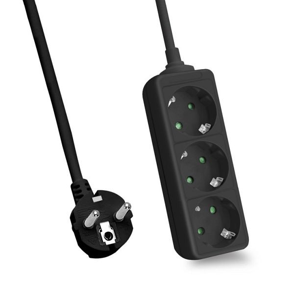 Helos stekkerdoos CLASSIC, 3-voudig, zwart, 5,0m, zonder schakelaar, 262802