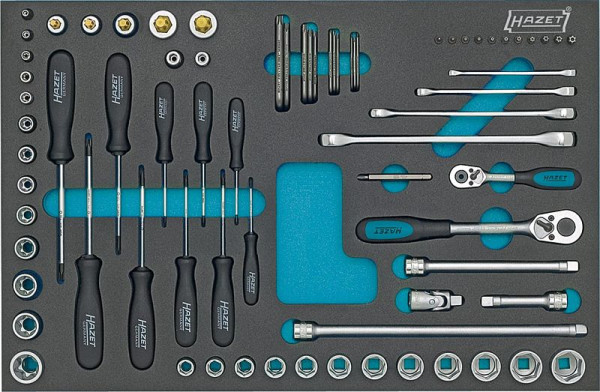 HAZET dopsleutelset, TORX® dubbele ringsleutel, dopsleutel etc., hol vierkant 12,5 mm (1/2 inch), aantal gereedschappen: 75, 163-53/75
