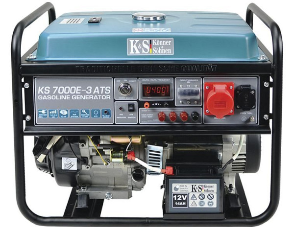 Könner & Söhnen 5500W benzine elektrische startstroomgenerator, 1x16A(230V)/1x16A(400V), 12V, ATS automatisch noodstroomsysteem, spanningsregelaar, display, KS 7000E-3 ATS
