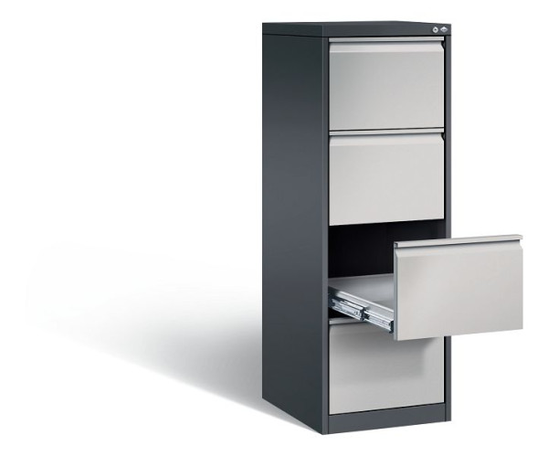 C+P archiefkast Acurado, H1357xB433xD590mm, kleur: zwart-grijs/wit aluminium, handgreep, 12434-321 S10017