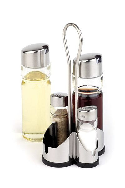 APS 4-delige cruet -Economic-, 11 x 10,5 cm, hoogte: 22 cm, RVS, glas, PP, ABS, 4-delig, 40460