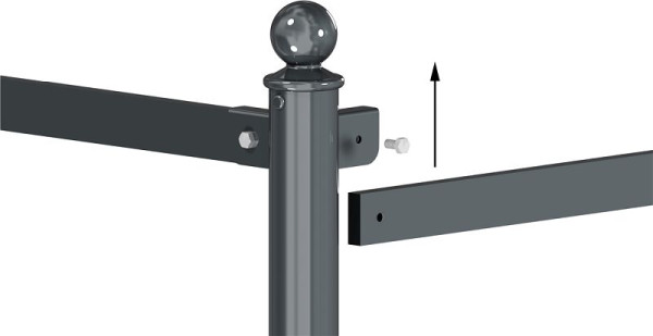 Schake randleuning met dwarsbalk van platstaal 45 x 15 mm, totale lengte: 1000 mm, 40676B