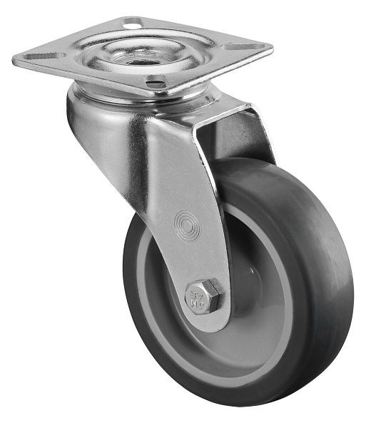 BS rollen apparatenrol, plaat, wielbreedte 25 mm, wiel-Ø 75 mm, draagvermogen 60 kg, grijs rubberen loopvlak, glijlager, VE = 8 stuks, A300.A80.075