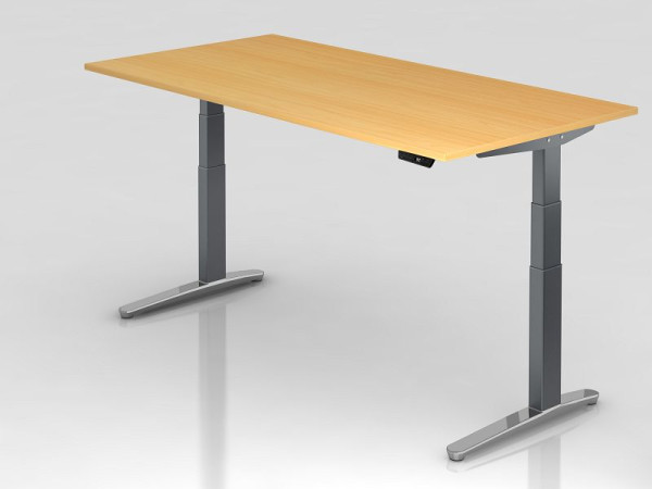 Hammerbacher elektrisch zit-sta bureau 200x100cm beuken/grafiet, gepolijst, rechthoekige vorm, VXBHM2E/6/GC