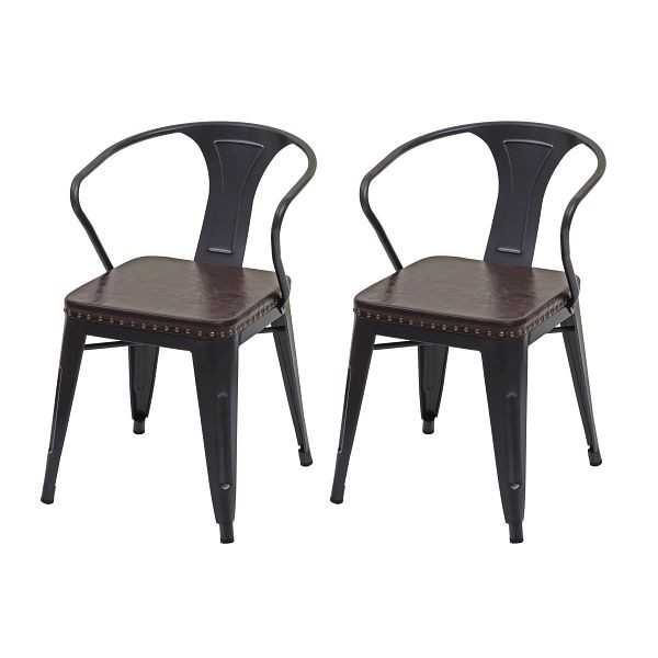 Mendler set van 2 eetkamerstoelen HWC-H10d, stoel keukenstoel Chesterfield metaal imitatieleer industriële gastronomie, zwartbruin, 72469
