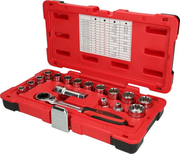 KS Tools 3/8"+1/2" TRIPLEplus steeksleutelset, 17-delig, 916.4050