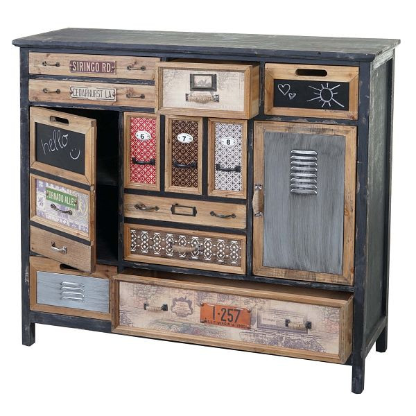 Mendler apothekerskast HWC-A43, dressoir, massief dennenhout vintage shabby look 100x110x32cm, 60021