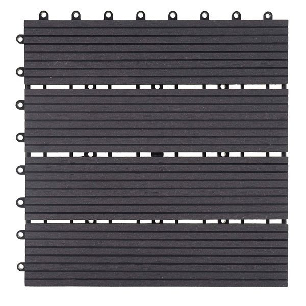 Mendler WPC vloertegel Rhone, houtlook balkon/terras, 11x elk 30x30cm = 1m², Premium, antraciet lineair, 57978