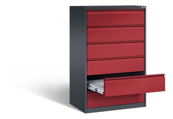 C+P archiefkast Acurado, H1357xW787xD590mm, kleur: zwartgrijs/robijnrood, stuurstang, 12936-323 S10061