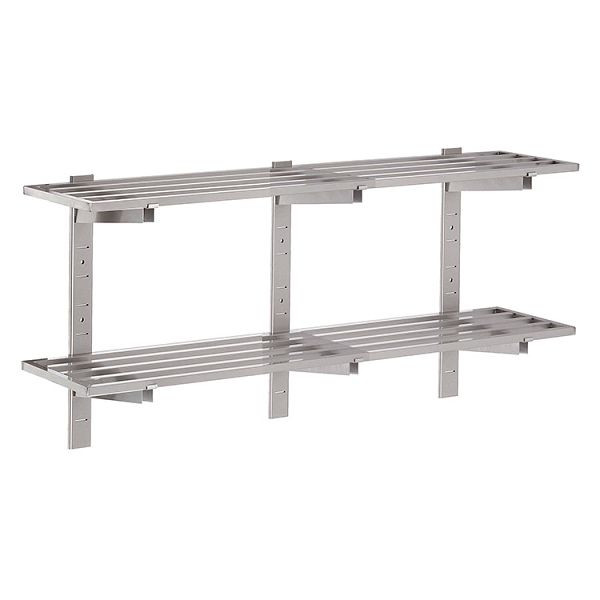 Gastro-Inox RVS AISI 430 open dubbele wandplank, 1700x400mm, met 3 plankdragers en 3 muurbeugels, 303.285