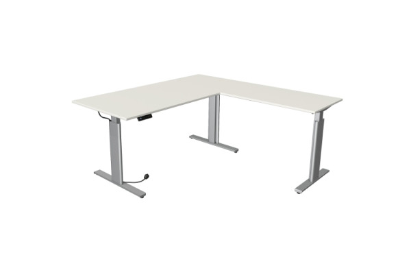 Kerkmann Move 3 zit-statafel zilver B 2000 x D 1000 mm met aanbouwelement 1000 x 600 mm, wit, 10234010