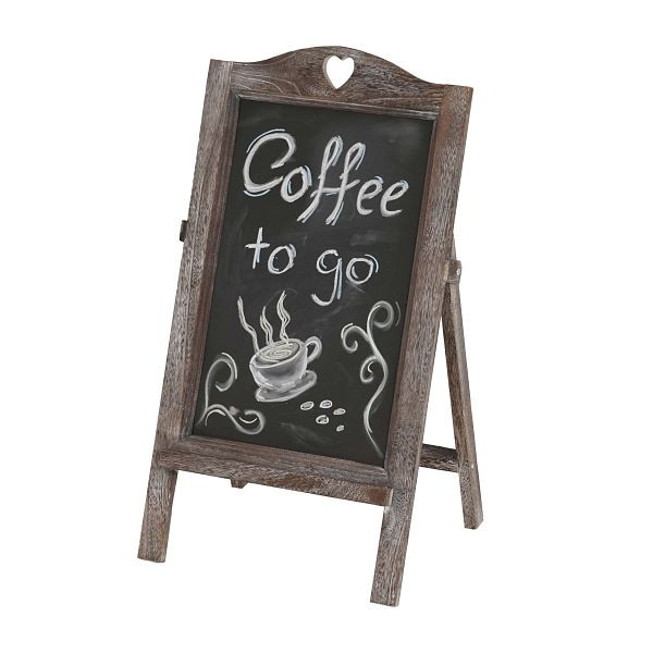 Mendler reclamebord HWC-E51, staand krijtbord, 66x37x27cm shabby look vintage, bruin, 36716