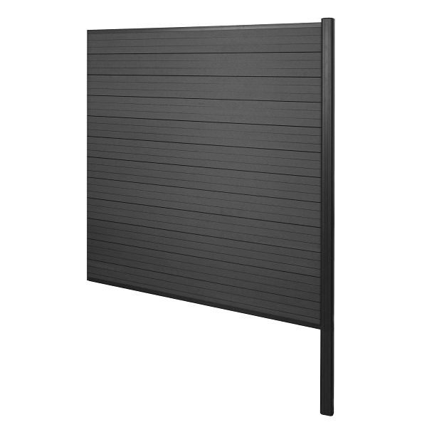 Mendler WPC inkijkscherm Sarthe, windscherm, aluminium paal voor inbetonneren, aanbouwelement, 185cm antraciet, 76245+3x76233+76236+76260