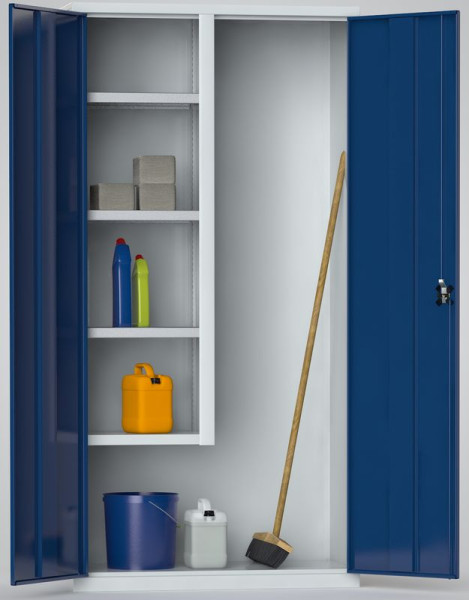 KLW bezem- en poetskast - 2000 x 1000 x 490 mm H x B x D, met afsluitbare vleugeldeuren, 7FN-NH2000TD-B204BRB