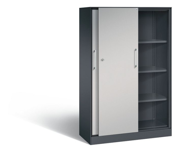 C+P schuifdeurkast Asisto, H1635xB1000xD435mm, kleur: zwart grijs/wit aluminium, beugelgreep, 4 niveaus, 142012-000 S10037