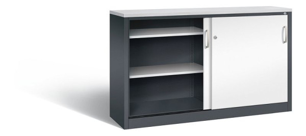 C+P dressoir met schuifdeuren Acurado, H1000xB1600xD400mm, kleur: zwartgrijs / verkeerswit, beugelgreep, 2146-00 S10164