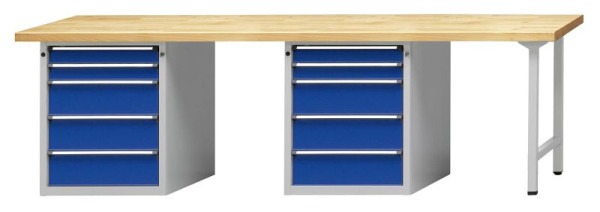 ANKE combinatie werkbank; 2 werkplekken; 2800x700mm; Links en midden 1 plintkast 660x615 mm, 5 laden