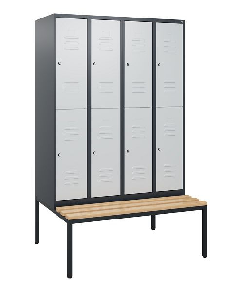 C+P dubbeldekskast Classic PLUS, 4 vakken, 1950x1200x815mm, 7016/7035, cilindersloten, beukenhouten zitlatten, bank, 0803505-40 S10043