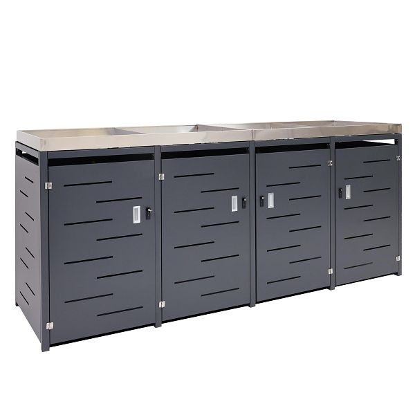 Mendler 4-rolbak bekleding HWC-H40, rolcontainer, plantenbak RVS-metaal combinatie 92kg 110x250x75cm uitbreidbaar, 73381+73382+73383