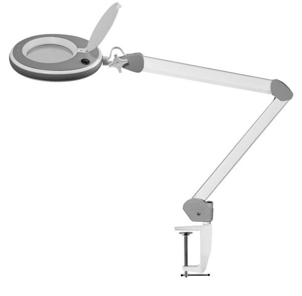 Lumeno LED-loeplamp 8513GR, 152 mm echt glazen lens 3 dioptrie, dimbaar, grijs, VE: 6 stuks, 8513GR