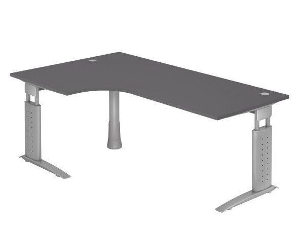 Hammerbacher hoektafel C-poot 200x120cm 90° grafiet/zilver, horizontale kabelgoot, links of rechts te monteren, VUS82/G/S