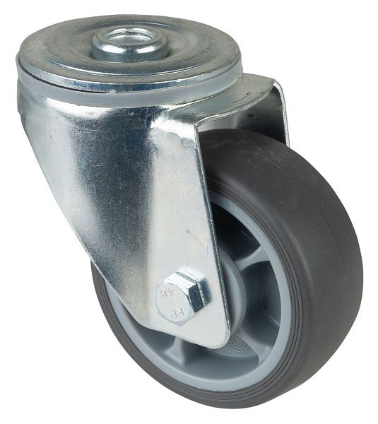 BS rollen transportrol zwenkrol, thermoplastisch rubber wiel grijs, kogellager, achtergat, diameter: 80 mm, verpakking: 4 stuks, L101.A85.082