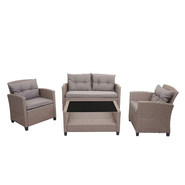 Mendler XXL polyrotan set HWC-F10, balkon/tuin/loungeset zitgroep, fauteuil met Spun Poly kussens, grijsbruin, 73484+73485