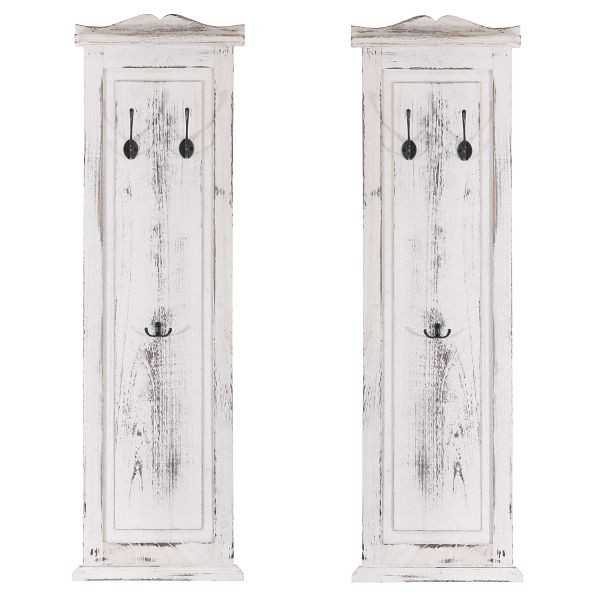 Mendler set van 2 kledingkast T33, wandkast garderobepaneel, wandhaken hout 109x28x4cm, wit shabby, 30443