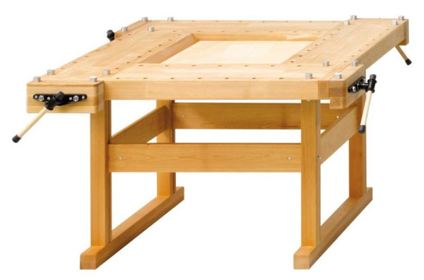 ANKE schaafbank; 4 werkplekken; 1620 x 1620 x 880 mm; Spanwijdte van alle spantangen 105 mm; voor training; met 8 paar rechthoekige bankhaken, 800.032