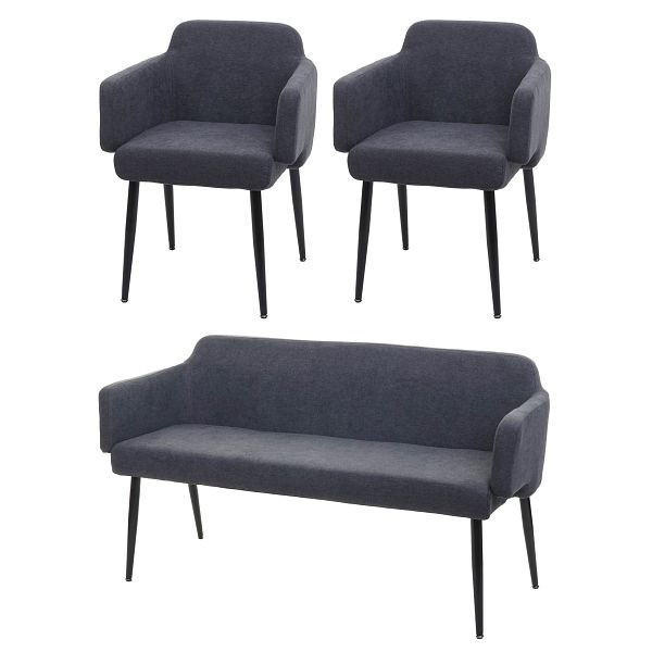 Mendler HWC-L13 eetkamerset, set van 2 stoelen + bank, eetkamergroep, eetkamerset, stof/textiel, antraciet, 98084+2x98073