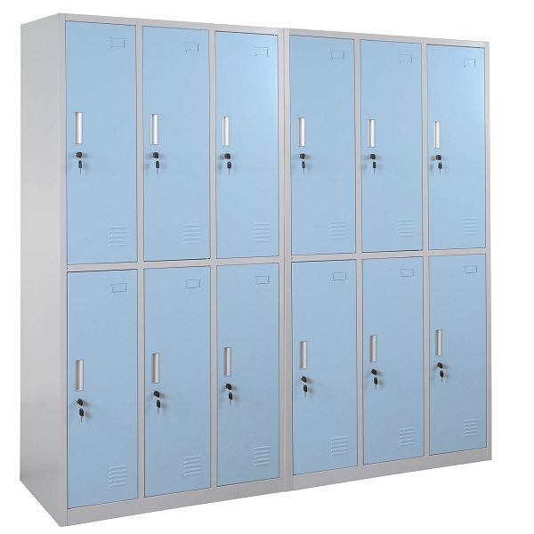 Mendler locker Boston T829, lockerkast waardevolle spullen locker, metaal 12 vakken, blauw, 2x54029