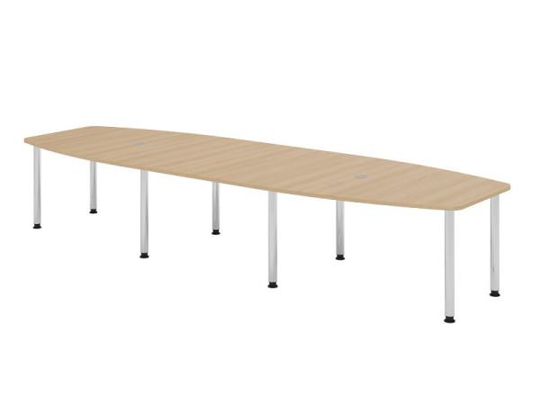 Hammerbacher vergadertafel KT40C, 400 x 130 cm, blad: eikenhout, 25 mm dik, 8-poots frame verchroomd, ronde buis 6 cm, werkhoogte 72-74 cm, VKT40C/E/C