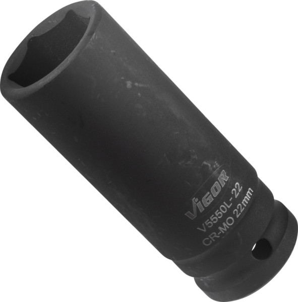 VIGOR slagmoersleuteldop, lang, hol vierkant 12,5 mm (1/2 inch), buitenzeskantprofiel, 22 mm, V5550L-22
