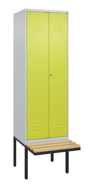 C+P Umkleidespind Classic PLUS, Doppel-Spind, 2 Abteile, 2120x600x815mm, 7035/0024, Zylinderschloss, Buche-Sitzleisten, 0800427-20P S10054