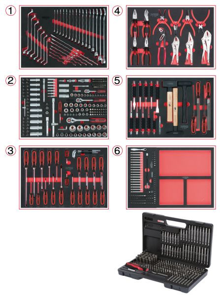 KS Tools universele systeeminzetset voor 6 laden met 598 premium gereedschappen, 713.0598