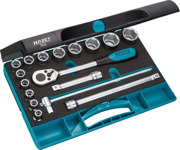 Hazet dopsleutelset, hol vierkant 12,5 mm (1/2 inch), buitenzeskant trekprofiel, aantal gereedschappen: 17, 906