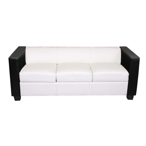 Mendler 3-zits bank bank loungebank Lille, kunstleer/leer wit/zwart, 17633+17384+17385