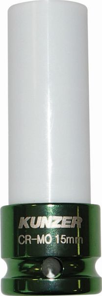 Kunzer 1/2" impact wielmoer inzetstuk 15 mm, lengte 85 mm (donkergroen), 812RK15