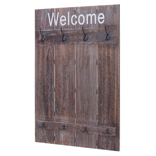 Mendler wandkast HWC-C89 Welcome, kastkast paneel, vintage shabby look, 91x60cm, bruin, shabby, 61922