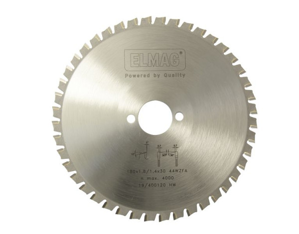 ELMAG HM cirkelzaagblad Dry-Cutter RVS, 180x1,8/1,4x30/20 44 tanden voor pijpzagen, 78340